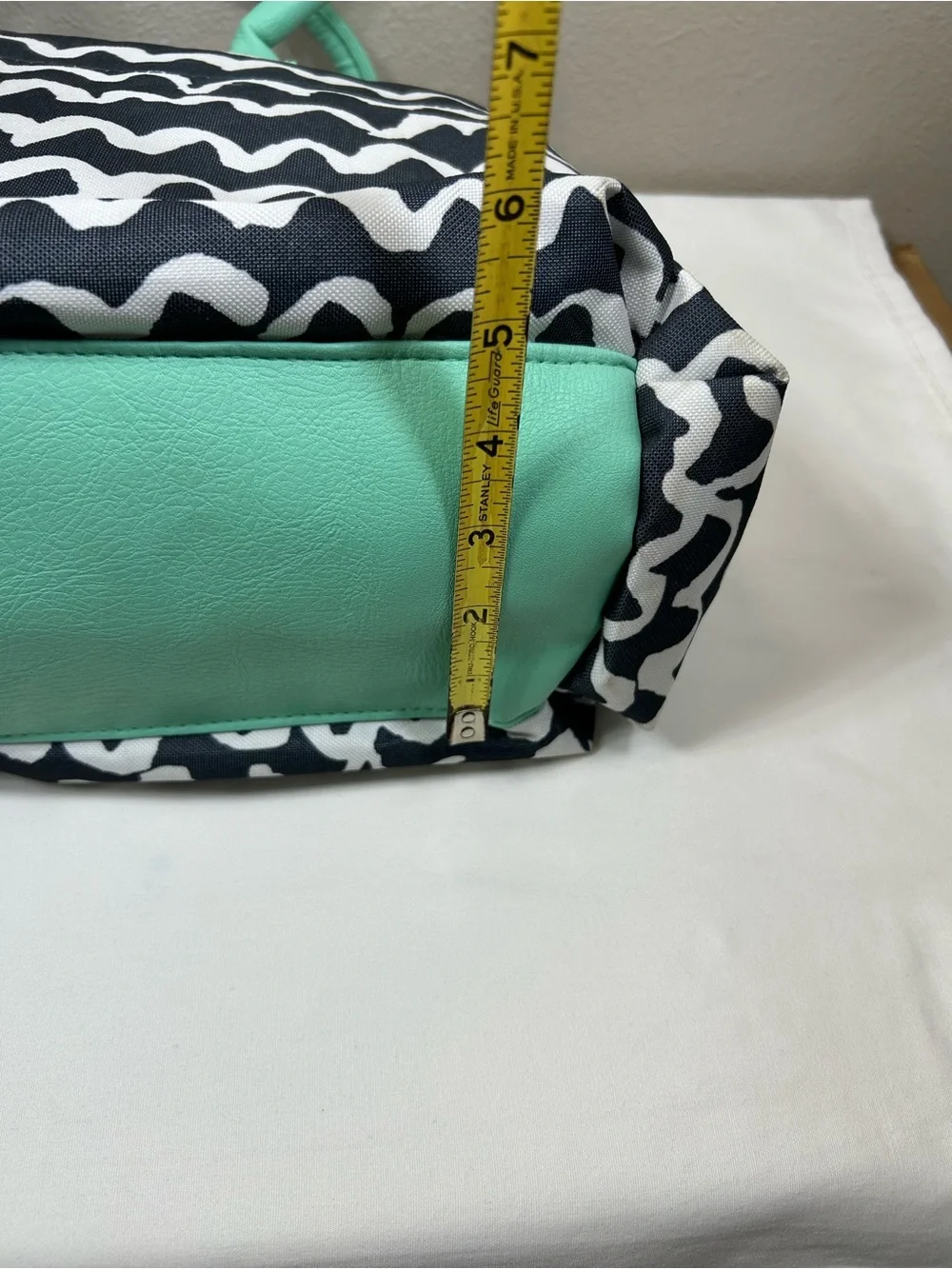 Teal Navy Wave Pattern Multi Pockets Complete Diaper Stroller Strap Tote Bag